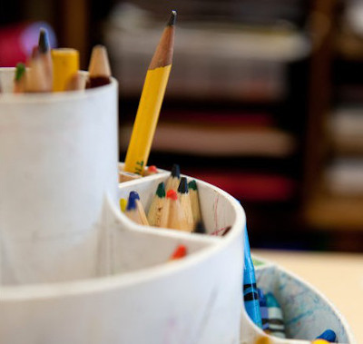 Pencils sit in pencil cup